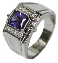 Men's Rhodium Plated Dress Ring Montana Steel Emerald Cut CZ 075