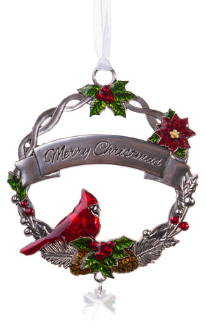 Attractive Zinc Christmas Cardinal Ornaments By Ganz- Merry Christmas