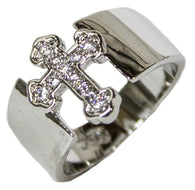 Women's Rhodium Plated Dress Ring CZ Encrusted Cross 105