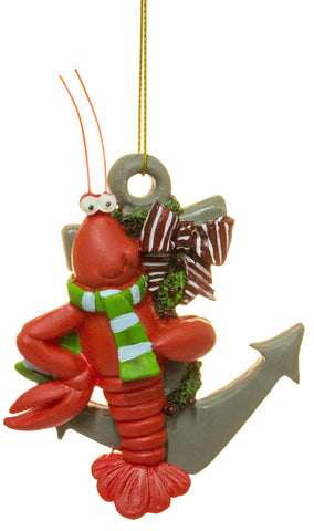 Lobster wearing scarf with Anchor Nautical Christmas Ornament