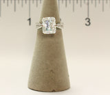 Women's Rhodium Plated Dress Ring Large Emerald Cut CZ 117