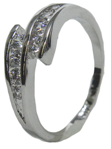 Women's Rhodium Plated Dress Ring Round Cut Wrap Around CZ 003