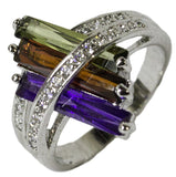 Women's Rhodium Plated Dress Ring Purple Red Green CZ 043
