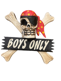 Hand Made 8 Inch by 8 Inch Jolly Roger Pirate "Boys Only" Sign
