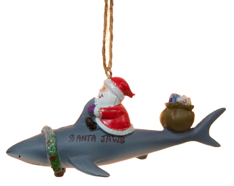 Funny Nautical Christmas Ornament - Santa Riding Shark "Santa Jaws"