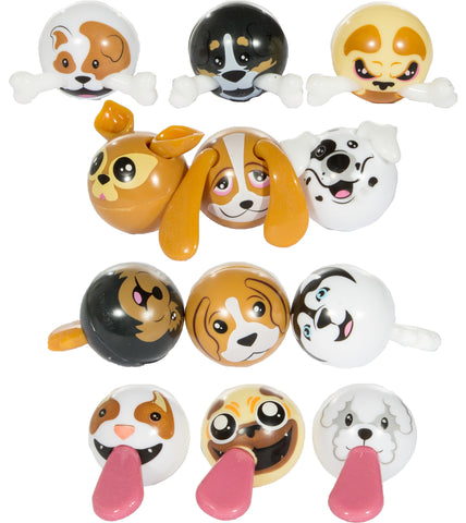 Party Favors - Set of 12 Puppy Tuggers Cute Dog Figurines w/ Stretchable Parts