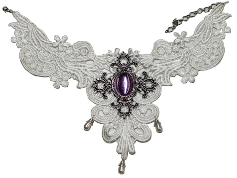 Halloween Costume Accessory Victorian Lace Necklace (White)