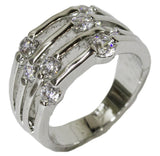 Women's Rhodium Plated Dress Ring Large Dew Drop CZ 041