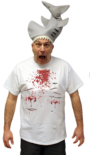Men's Shark Hat and Bloody Shark Attack T-Shirt Set