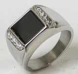 Men's Stainless Steel Dress Ring Enamel and CZ 085