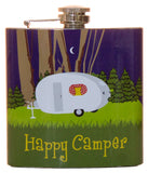 Happy Camper Stainless Steel 6 Ounce Pocket Flask