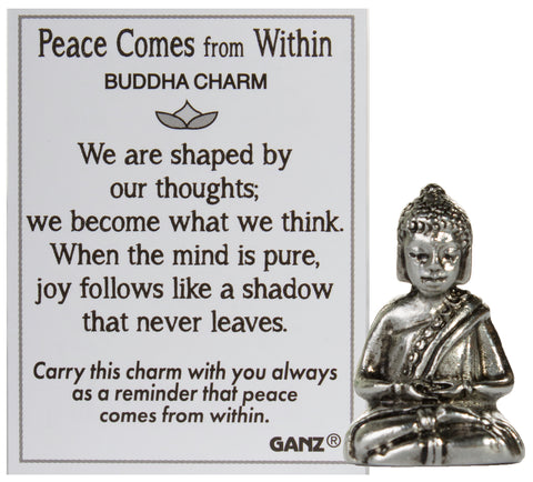 Peace Comes From Within Zinc Buddha 1 Inch Pocket Charm With Story Card