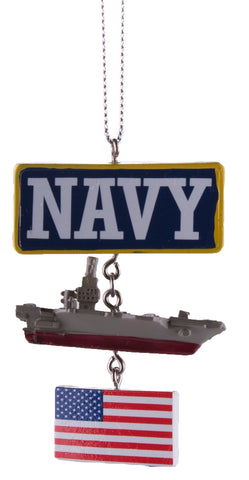 Support Our Troops Military Ornament w/ USA Flag- Navy
