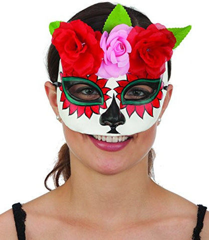 Ladies Day of the Dead Sugar Skull Plaster Hand Painted Mask with Flowers