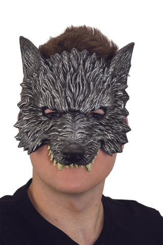 Costume Accessory- Lightweight Foam Silver Tone Wolf Mask w/ Elastic Band