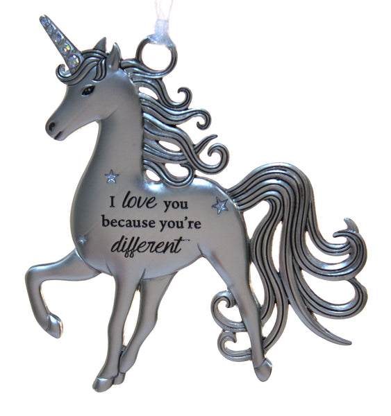 3 Inch Inspirational Zinc Unicorn Ornament - Because You're Different