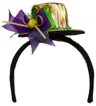 Mardi Gras Headband with Bow and Mini Golden Hat