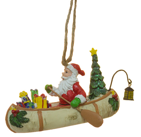 Santa in a Birch Canoe Christmas/ Everyday Ornament