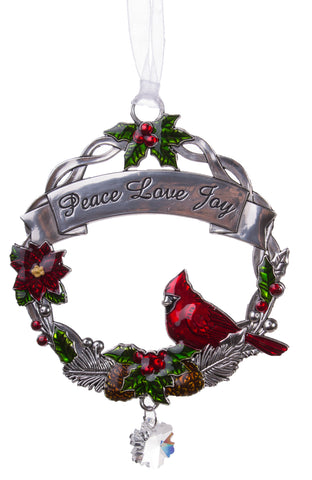 Attractive Zinc Christmas Cardinal Ornaments By Ganz- Peace Love Joy