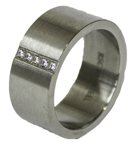 Men's Stainless Steel Dress Ring with CZ Channel 084