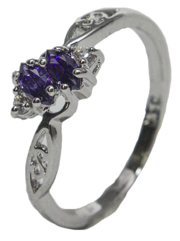 Women's Rhodium Plated Dress Ring White and Purple Marquise CZ 006