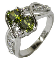 Women's Rhodium Plated Dress Ring Ornate Green and White CZ 040
