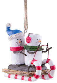 S'mores Sledding On Toboggan Christmas/ Everyday Ornament