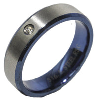 Men's Stainless Steel Blue Accent Single CZ Dress Ring 025