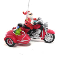 Santa on a Motorcycle, Turtle in Side Car Christmas Ornament