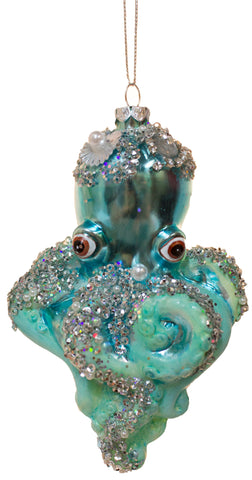 Blown Glass Octopus Christmas/ Everyday Ornament (Blue)