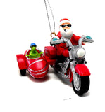 Santa on a Motorcycle, Turtle in Side Car Christmas Ornament