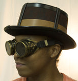 Brown Steampunk Top Hat w/ Detachable Vintage Style Goggles