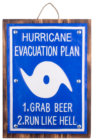 15.5 Inch Funny Wood and Metal Hurricane Evacuation Plan Wall Sign