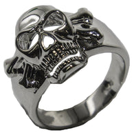 Men's Rhodium Plated Dress Ring Enameled Skull 032