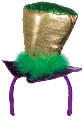 Mardi Gras Mini Top Hat Headband with Feathers