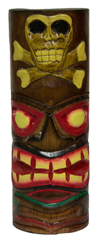 Hand Carved Hand Painted 10 Inch Large Tiki Totem Pole - Skull