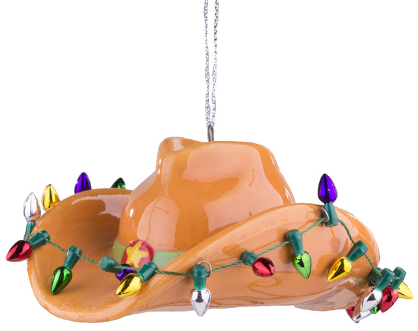 4 Inch Glazed Ceramic Cowboy Hat Christmas Ornament Decoration