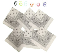 DIY Face Mask Kit- 6 bandanas + 12 Pony Tail Holders - Make 6 Masks (White)