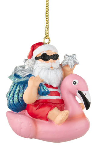Inflatable Flamingo with Santa Ornament, 2-inch Height, Resin and Polyresin