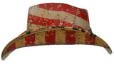 Tan Western Toyo Straw Distressed USA Flag Cowboy Hat w/ Elastic Headband