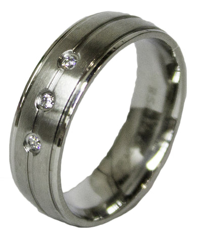 Men's Stainless Steel Dress Ring 3 Round Cut CZ Band 082