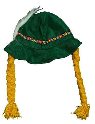 Costume Accessory - Soft Felt Alpine Hat w/ Braids and Feather