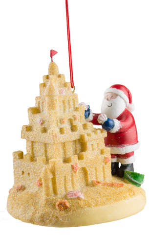 Santa On The Beach Building a Large Sand Castle Christmas Ornament