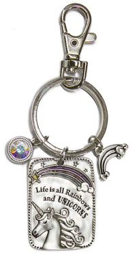 4 Inch Zinc Unicorn Key Chain - Life is All Rainbows and Unicorns