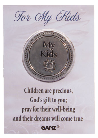 Zinc Inspirational Prayer Token On Backer Card -For My Kids