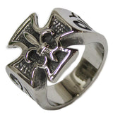 Men's Stainless Steel Dress Ring Iron Cross with Fleur De Lis 091