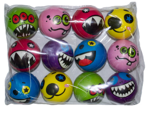 Set of 12 Mini 2 Inch Squeezable Monster Face Stress Balls