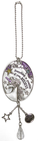 Inspirational Unicorn Zinc Car Charm Ornament (Everything is Possible)