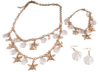 Mermaid Shell Jewelry Set - Earrings and Adjustable Necklace & Bracelet