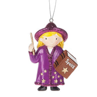 Girl Wizard and Book of Spells Resin Stone Christmas Ornament Figurine